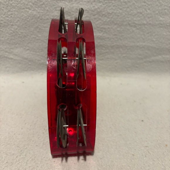 Heavy Duty Red Plastic Half Moon Pandero Tamborine with Jingles - Picture 3 of 8